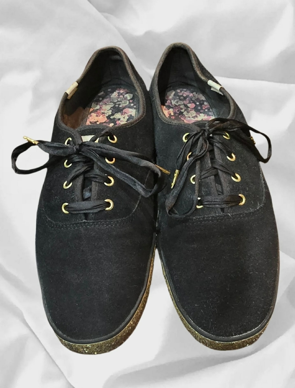Limited Edition Kate Spade x Keds Black Lace-Up Sneakers w/Gold Eyelets & Trim